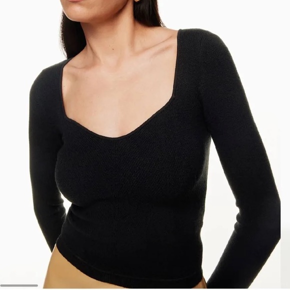 Aritzia Wilfred Tuscany Sweater Sweetheart Neck Long Sleeve | Black | Medium - Picture 2 of 5